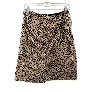 Hugo Boss Vedina Satin Leopard Spot Animal Print‎ Faux Wrap Skirt Size 8 NWOT